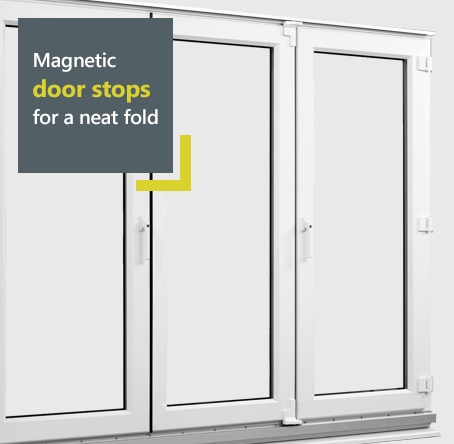 Eurocell uPVC bifold door with magnetic strips for a neat fold