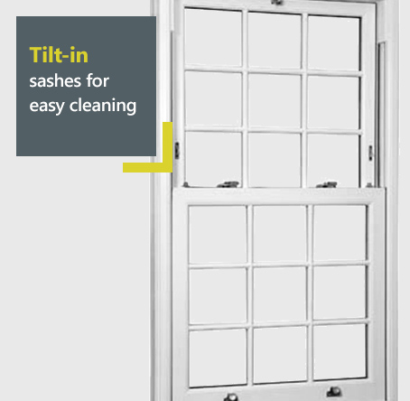 Halo uPVC vertical sash window with tilt-in sashes for easy maintenance