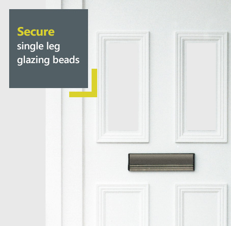 Rehau uPVC entrance door with secure , easy to install single leg glazing beads