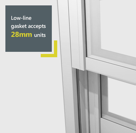 Smart aluminium vs diagram - low line glazing gaskets accepting 28mm sealed units